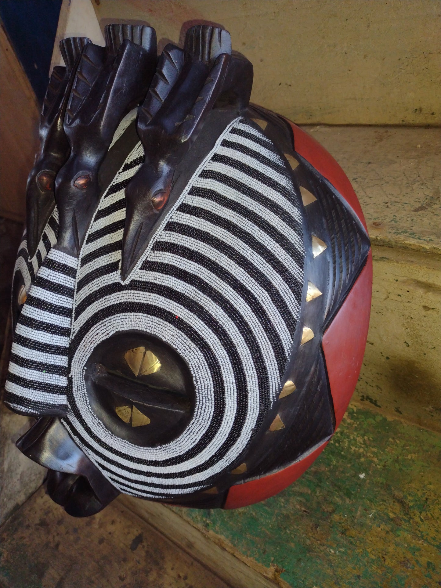 Wooden Tribal African Round Bid Bird Mask Hand Carved