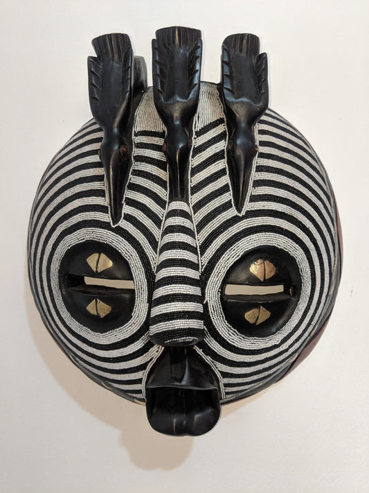 Wooden Tribal African Round Bid Bird Mask Hand Carved