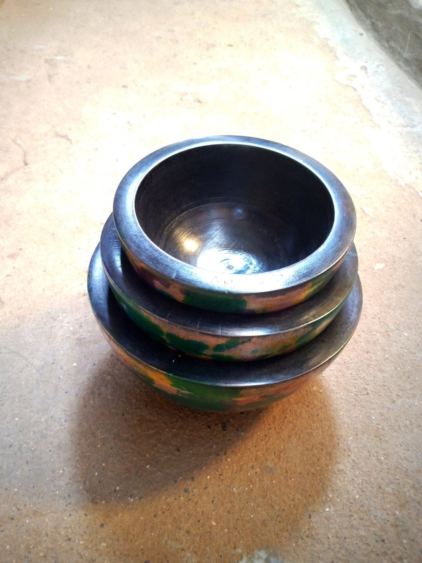 Set of 3 Handmade Wooden Bowls From Africa