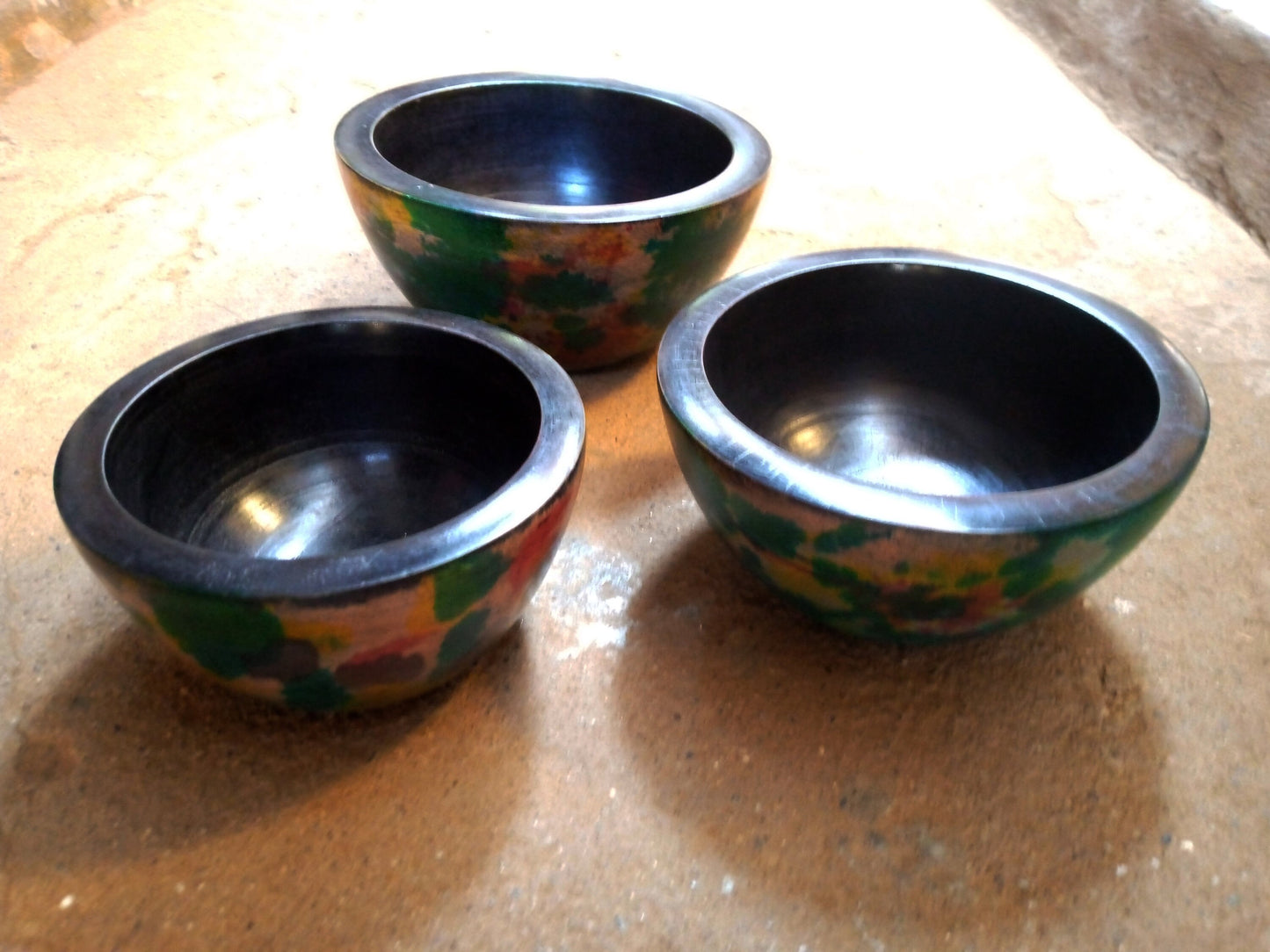 Set of 3 Handmade Wooden Bowls From Africa