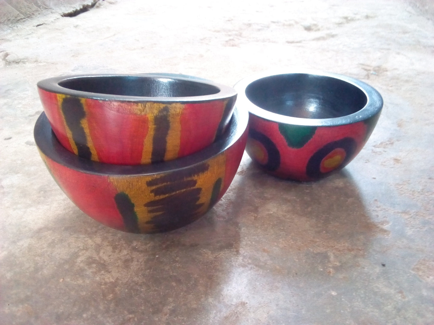 Set of 3 Handmade Wooden Bowls From Africa