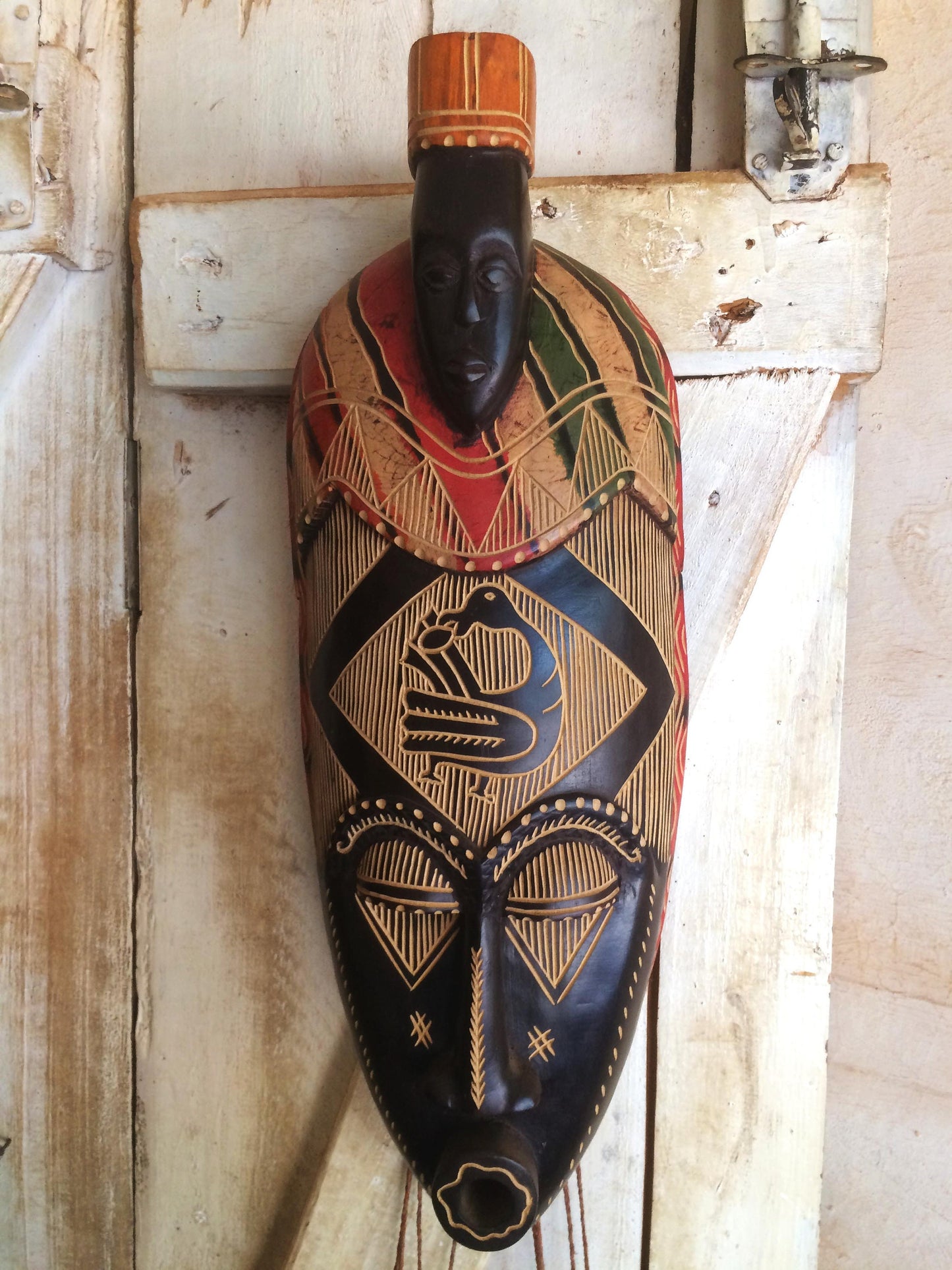 Wooden Tribal African Bird Mask Hand Carved