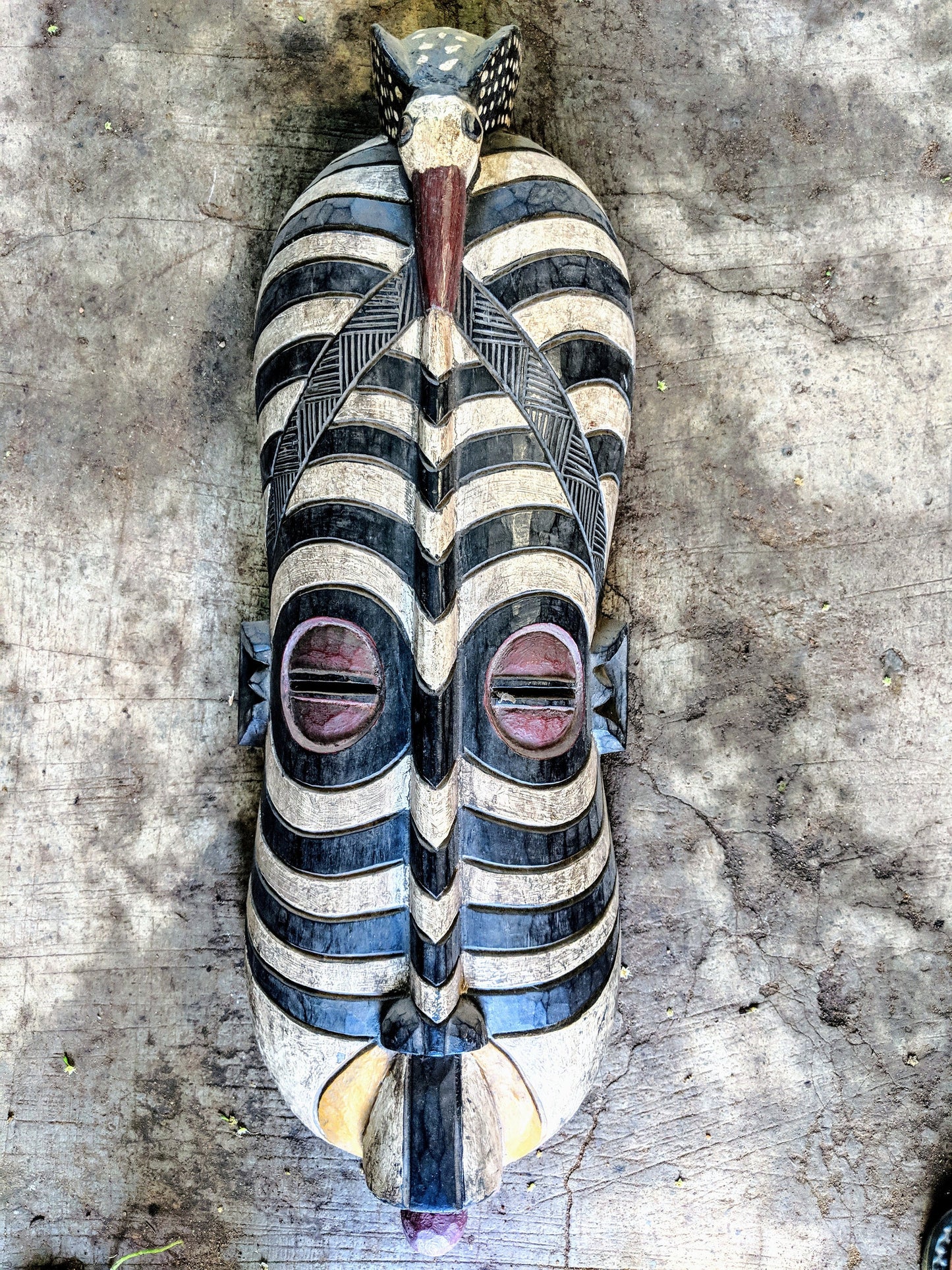 Wooden Tribal African Bird Mask Hand Carved