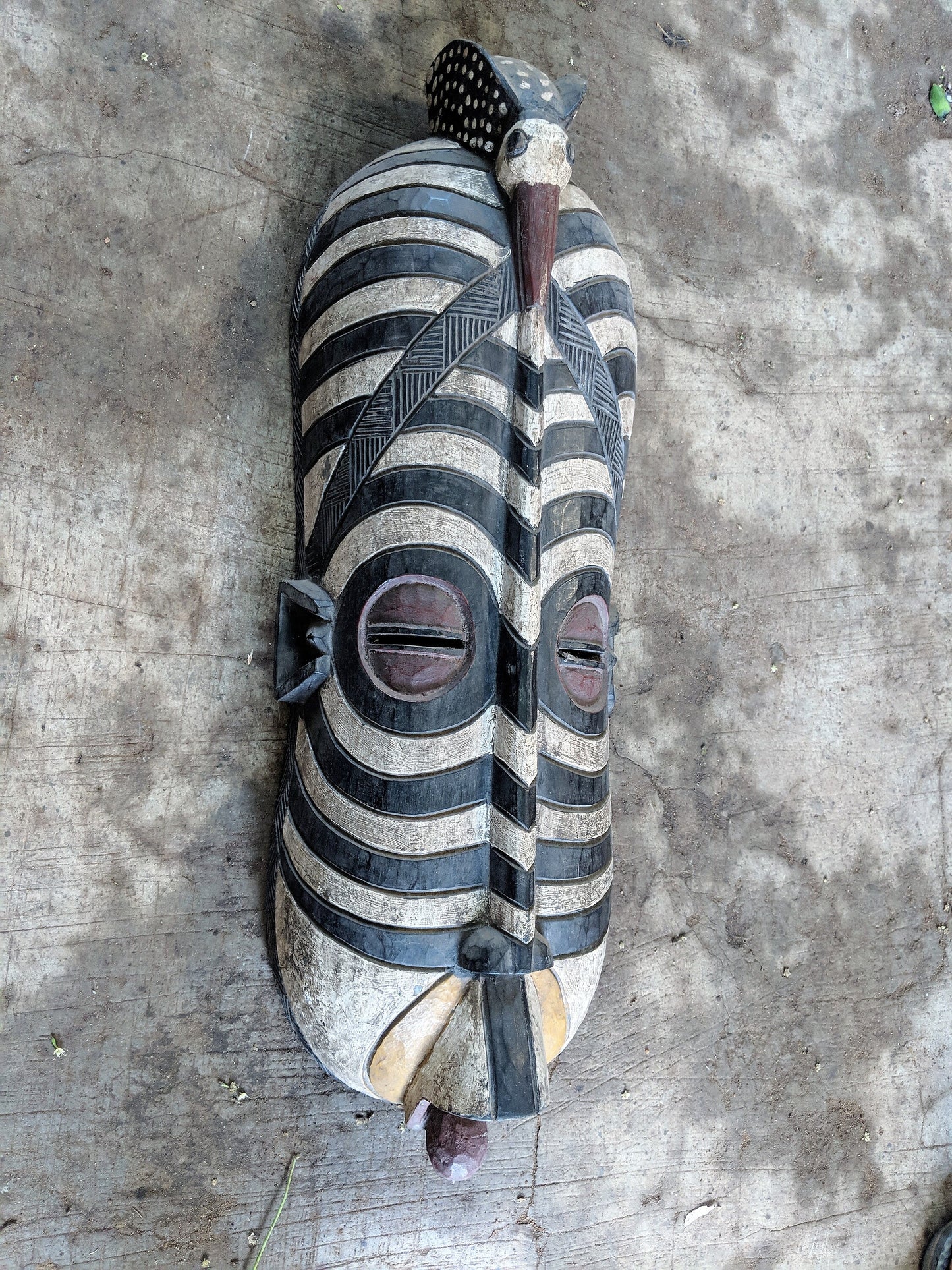 Wooden Tribal African Bird Mask Hand Carved