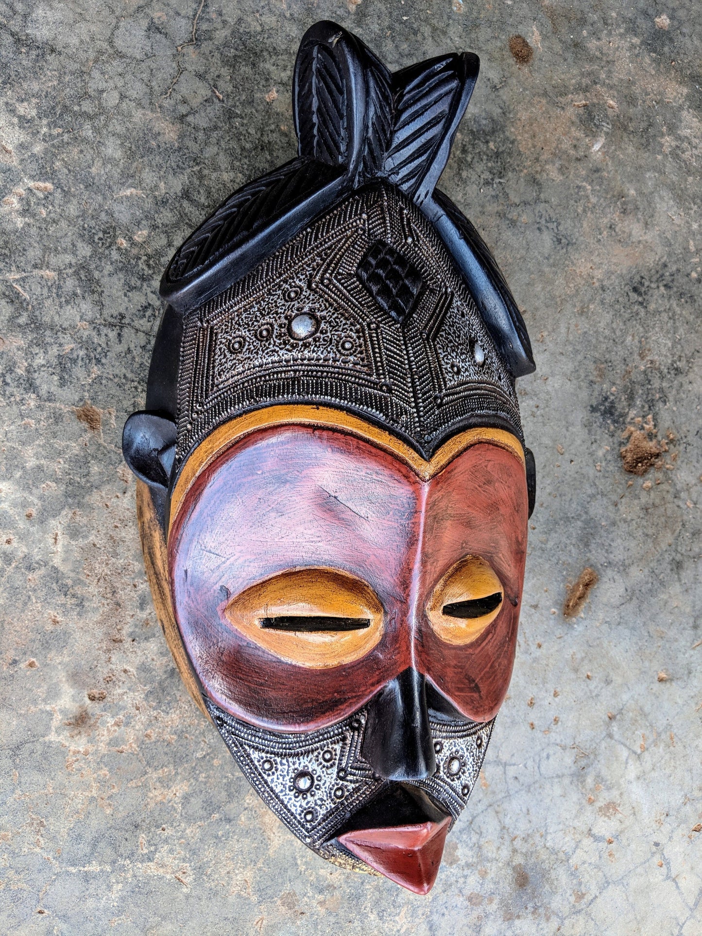 Wooden Tribal African Bird Mask Hand Carved