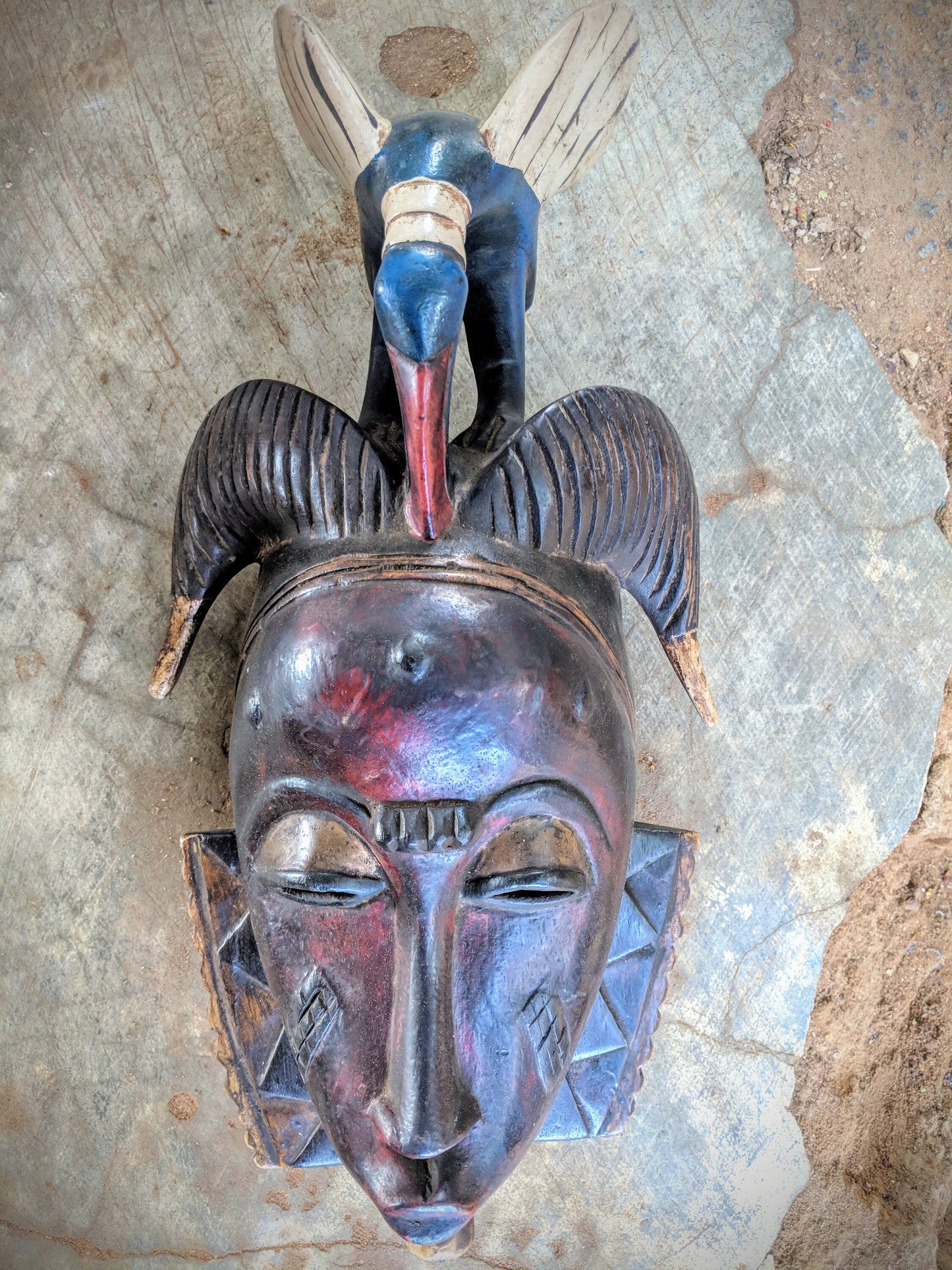 Wooden Tribal African Bird Mask Hand Carved