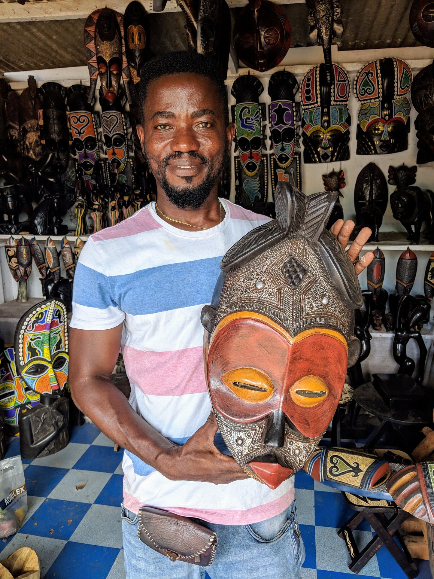 Wooden Tribal African Bird Mask Hand Carved