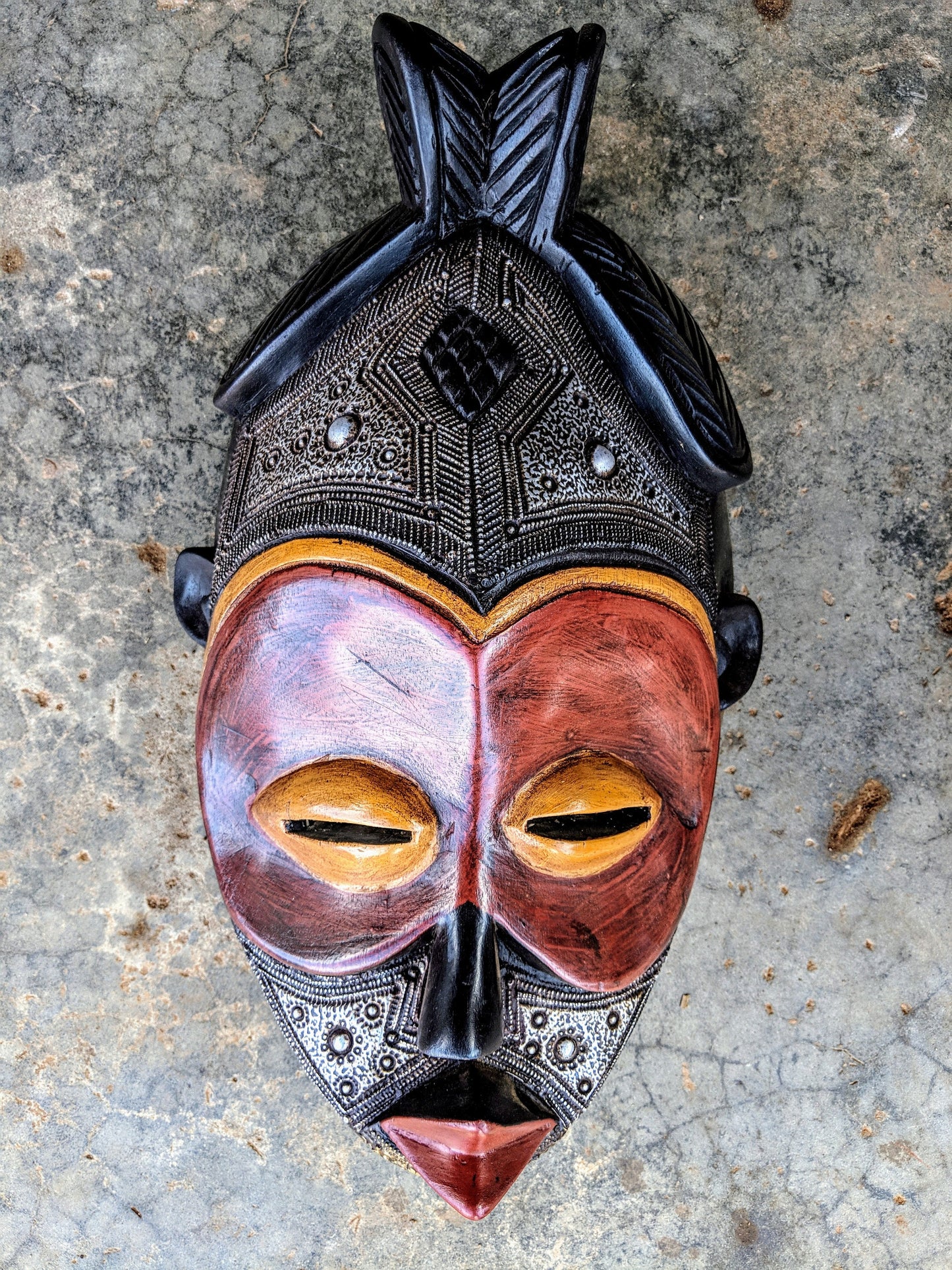 Wooden Tribal African Bird Mask Hand Carved