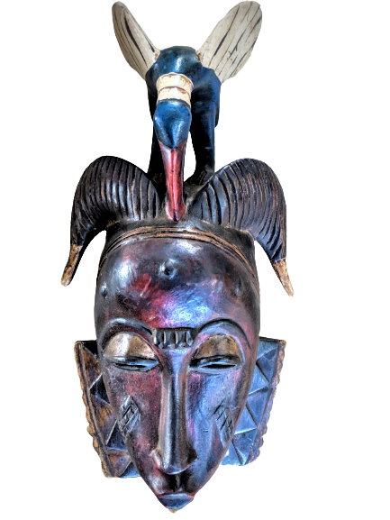 Wooden Tribal African Bird Mask Hand Carved