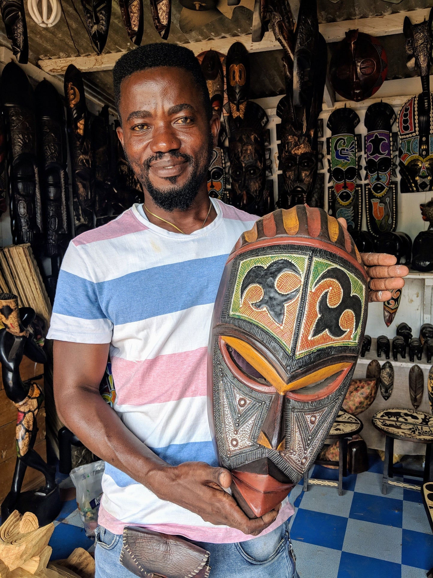 hand-carved African wooden wall mask, tribal mask for home decor, unique African art wall decoration